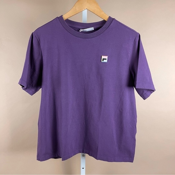 FILA Vintage 80's Womens XL Pastel Patch Logo Long Crop Tee Retro Crewneck Boxy - Picture 1 of 7